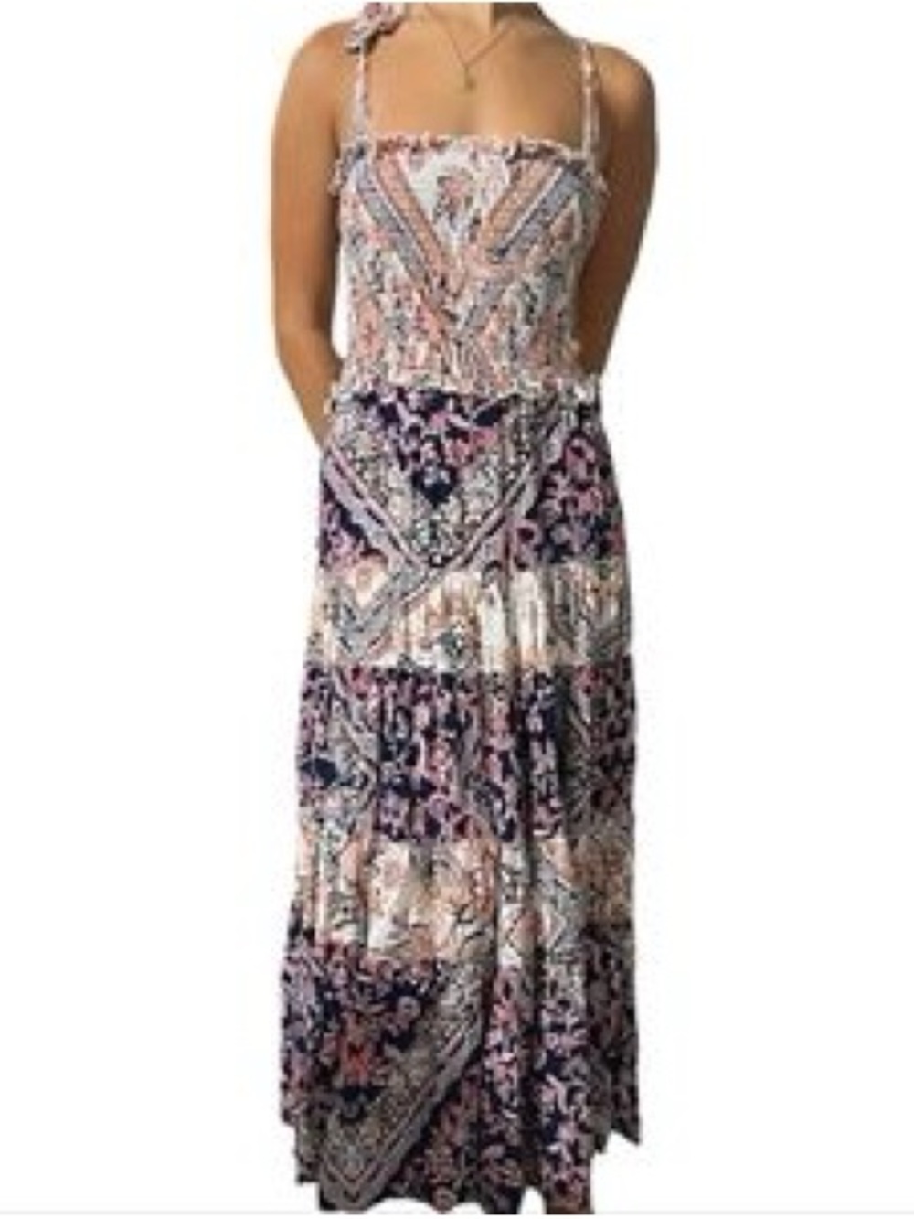 Anthropologie Dress Womens Small Abel The Label Mixed Pattern Boho Beachy Maxi